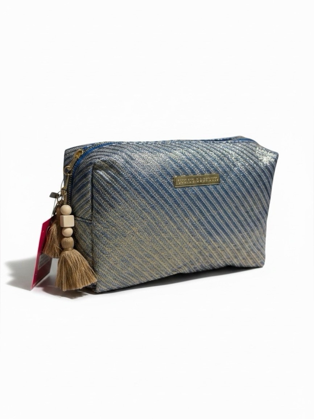 Vince Camuto Metallic Blue Cosmetic Pouch with Charm